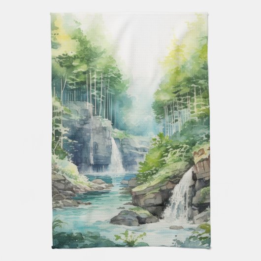 Forest Waterfall Theedoek (Verticaal)