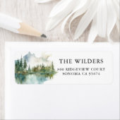 Forest Waterverf Mountain Lake Retouradres Etiket (Insitu)