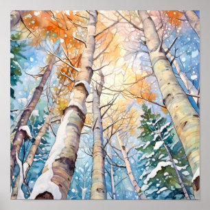Forest Waterverf schilderij Art Print