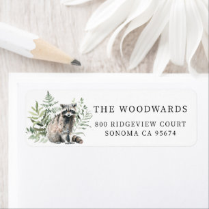 Forest Waterverf Woodland Raccoon Retouradres Etiket