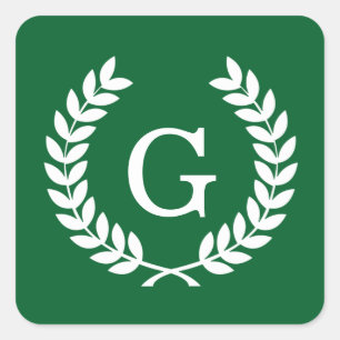 Forest White Wheat Laurel WreatInitiaal Monogram Vierkante Sticker