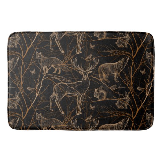 Forest Wildlife Animals Deer Bears Dark Nature Badmat (Voorkant)