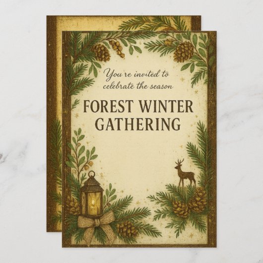 Forest Winter Gathering Invitation | Elegant  (Devant / Derrière)