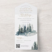Forest Winter Landschap Woodland Wedding QR Code All In One Uitnodiging (Binnen)