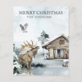 Forest Winter Woodland Cabin Budget Kerstmis (Achterkant)