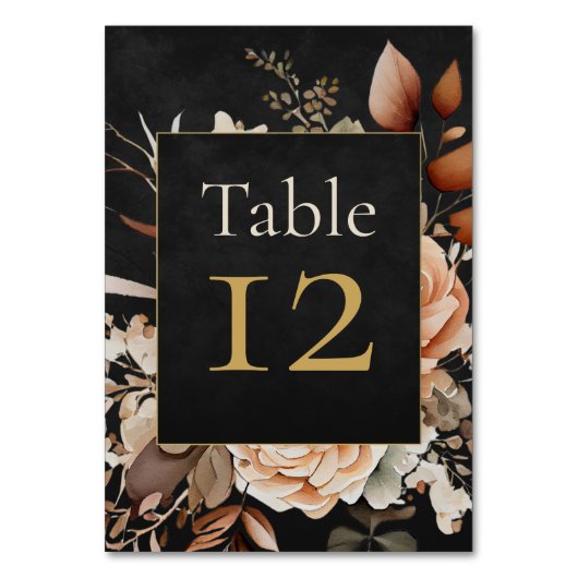 Forest Witch Black Floral Wedding Table Number Kaart (Voorkant)