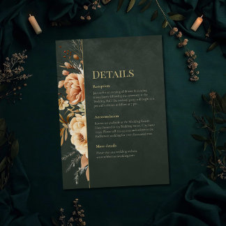 Forest Witch Green Floral Wedding Details Card Kaart