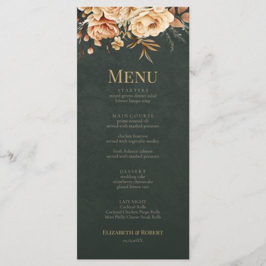 Forest Witch Green Floral Wedding Menu Card (Voorkant)
