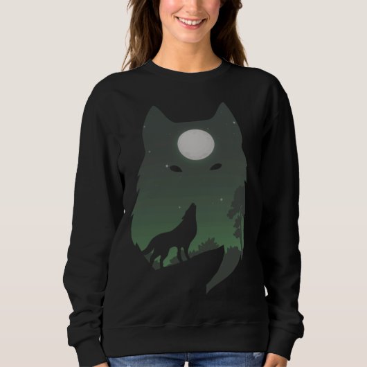 Forest with Full Moon Silhouette Howling Wolf Trui (Voorkant)