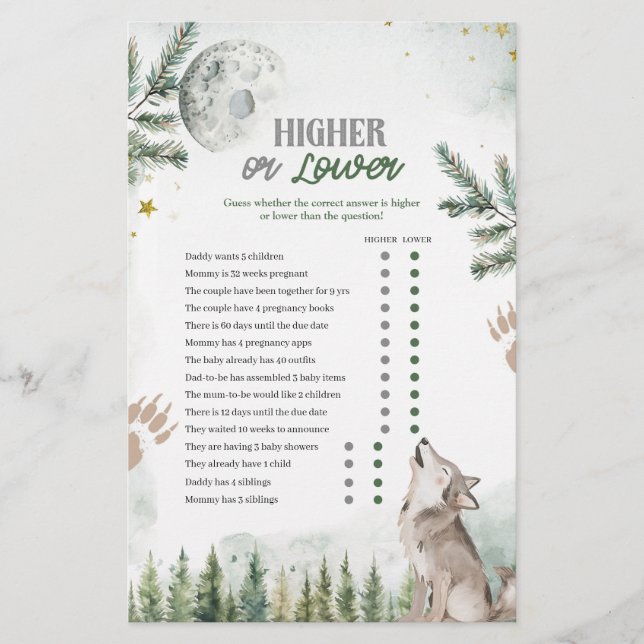 Forest Wolf Hoger of lager Games Kaart (Voorkant)