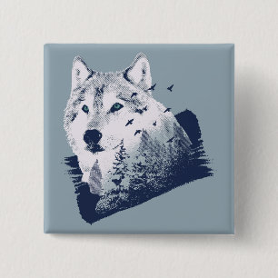 Forest Wolf Vierkante Button 5,1 Cm