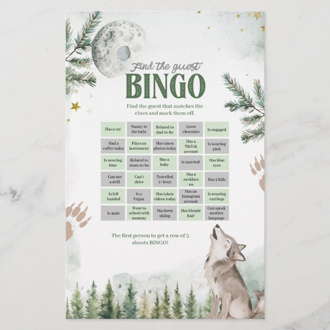 Forest Wolf Vind de gast bingo spelletjes (Voorkant)