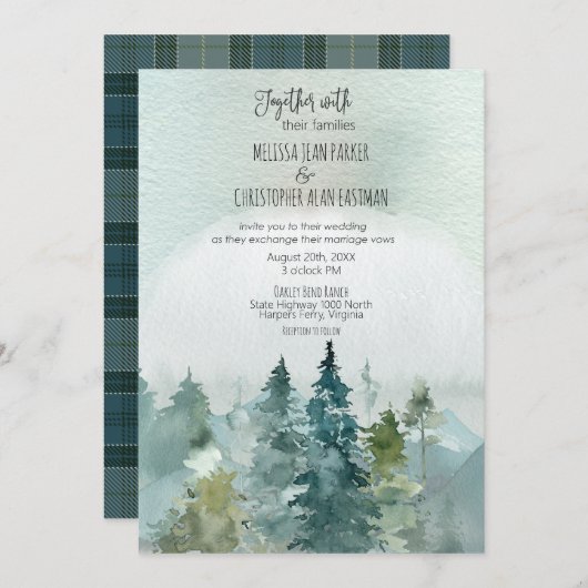 Forest Wonder Rustic Pine Faire-part de mariage (Devant / Derrière)