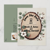 Forest Wood Eucalyptus Cotton Rustic Bewaar de dat Aankondigingskaart (Voorkant / Achterkant)