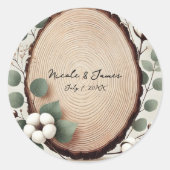 Forest Wood Eucalyptus & Cotton Rustic Wedding Ronde Sticker (Voorkant)