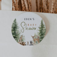 Forest Woodland Animals Baby shower Button