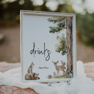 Forest Woodland Animals Baby shower Drinken teken Poster
