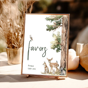 Forest Woodland Animals Baby shower Favors Sign Poster