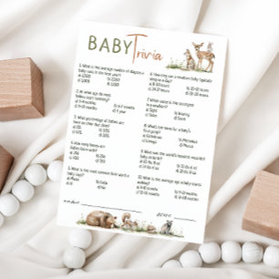 Forest Woodland Animals Baby shower Trivia Kaart