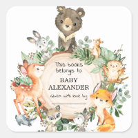 Forest Woodland Animals Boy Baby shower Bookplate