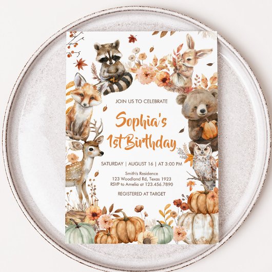 Forest Woodland Animals Pumpkin verjaardagsfeestje Kaart