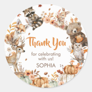 Forest Woodland Animals Pumpkin verjaardagsfeestje Ronde Sticker