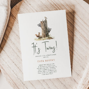 Forest Woodland Animals Twins Baby shower Kaart
