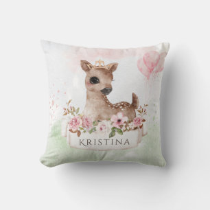 Forest Woodland Baby Girl Deer Waterverf Name Kussen