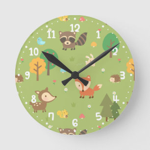 Forest Woodland Dieren patroon kinderkamer Decor Ronde Klok