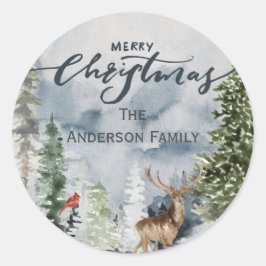 Forest Woodland Merry kerstfamilienaam Ronde Sticker