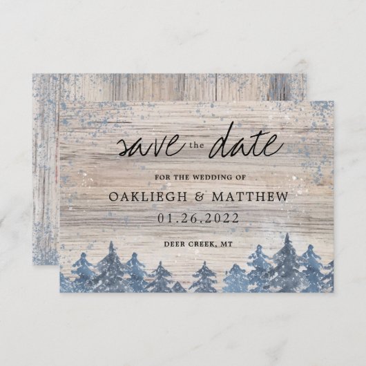 Forêt Aquarelle Bois Hiver Rustique Save the Date (Devant / Derrière)