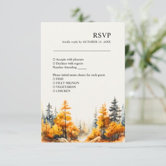 Forêt automnale Mariage d'automne Carte RSVP (Debout devant)