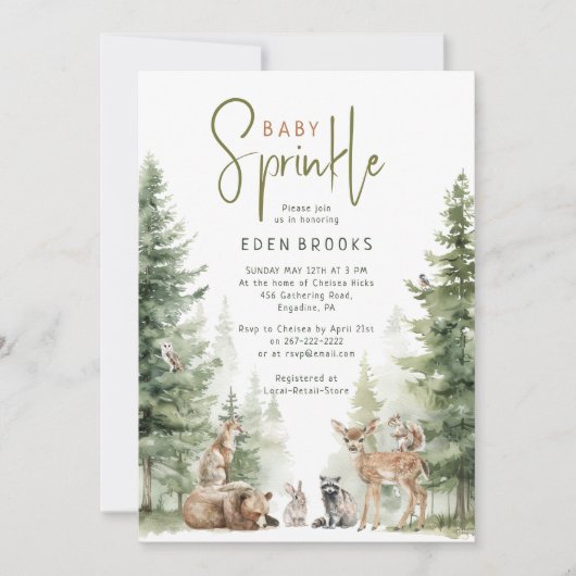 Forêt Bois Animaux Baby Sprinkle Invitation (Devant)