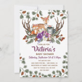 Forêt boisée Animaux Baby Shower invitations (Devant)