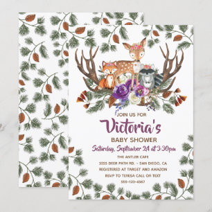 Forêt boisée Animaux Baby Shower invitations