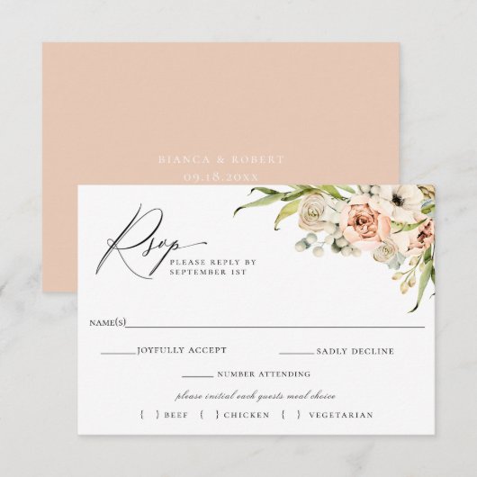 Forêt Botanique Mariage Floral RSVP Choix de repas (Devant / Derrière)