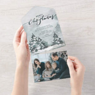 Forêt d'aquarelle Joyeux Carte photo de Noël