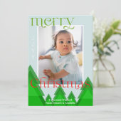 Forêt d'arbres de Noël Moderne Carte photo bleu pâ (Debout devant)