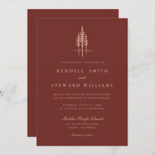 Forêt d'arbres moderne Faire-part de mariage rusti (Devant / Derrière)