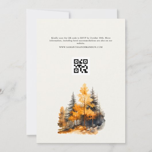 Forêt d'automne avec code QR Faire-part de mariage (Dos)