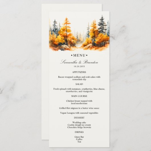 Forêt d'automne, Bois d'automne Mariage Dîner Menu (Devant / Derrière)