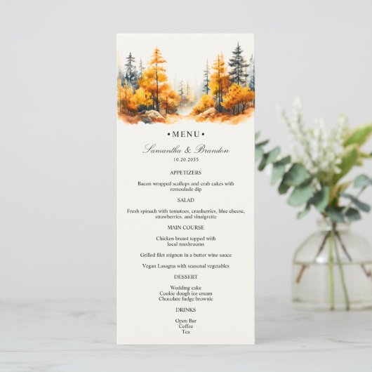 Forêt d'automne, Bois d'automne Mariage Dîner Menu (Debout devant)