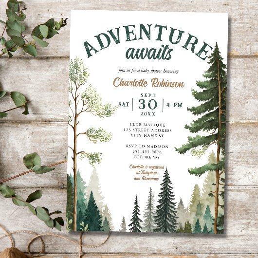 Forêt d'aventure Invitation Baby shower rustique