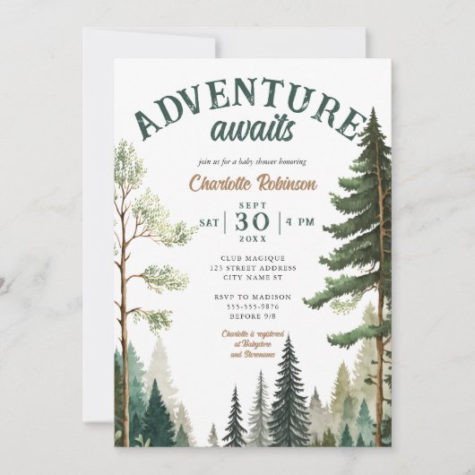 Forêt d'aventure Invitation Baby shower rustique (Devant)