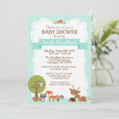 Forêt de bois Baby shower invitation bleu (Debout devant)