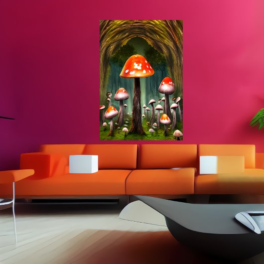 Forêt de champignons rouges | AI Art Poster