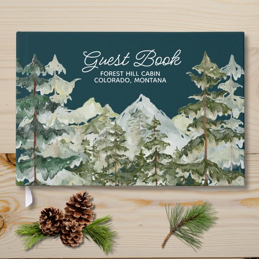 Forêt de pins à l'aquarelle Montagne Rustique