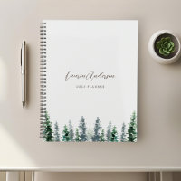 Forêt de pins à l'aquarelle sur gris 2024
