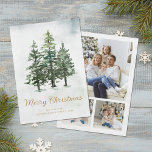 Forêt de pins d'hiver rustique Noël 3 Photo<br><div class="desc">Cette carte de vacances de Noël rustique aux bois comprend 3 pins d'aquarelle enneigés,  avec 3 modèles photo sur le dos.</div>