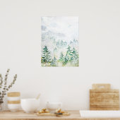 forêt de pins recouverte d'une affiche d'aquarelle (Cuisine)